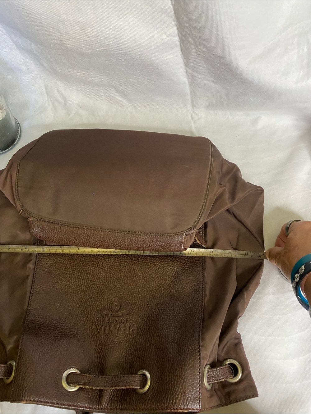 Prada Brown Pebbled Leather Drawstring Backpack - Picture 11 of 13